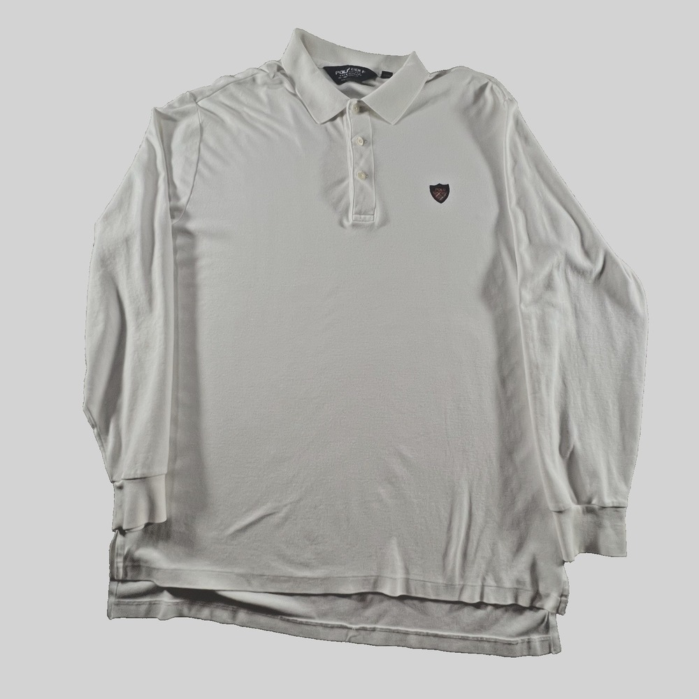 Polo Golf Ralph Lauren Mens L Long‎ Sleeve Polo Shirt White Crest Logo Classic